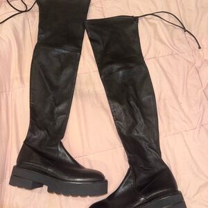 Stuart Weitzman Black Over-the-Knee Lug Sole Boots